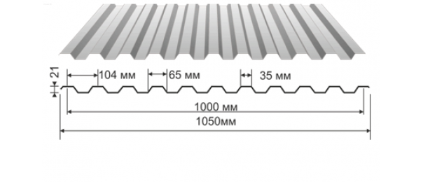 Профнастил оцинкованный С-21 1050x2000 (эконом) купить недорого в Вороново